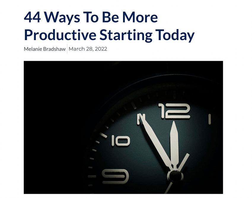 Reinventing Yourself - screenshot of post "Ways to Be More Productive Starting Today"
